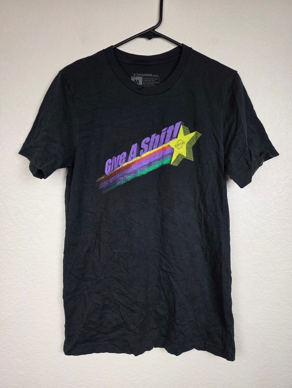 TX Humor Give A Sh!t Black Graphic T-Shirt Medium